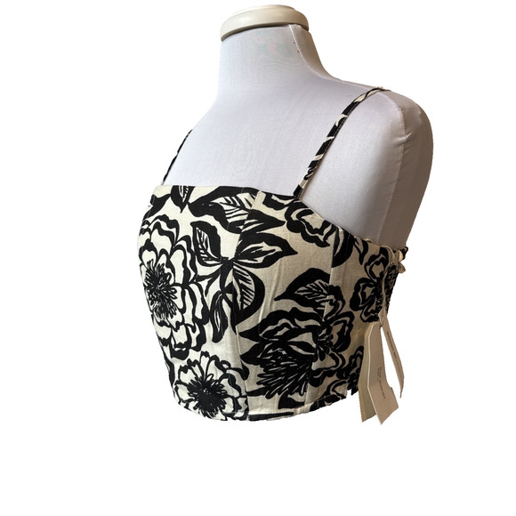 Midnight Sky NWT Womans L Boho Chic Cropped Corset Linen Blend Tank Top Festival - Picture 2 of 10